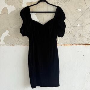 Vtg 90s Cocktail Dress‎ Black Velvet Mini NWT Sweetheart Puff Sleeves Womens M